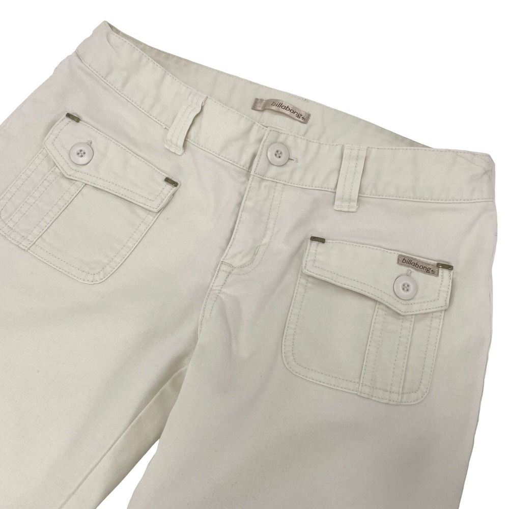 Billabong Womens Cream Low Rise Cargo Flare Pants Y2K Beach Surf Size 5